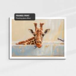 Giraffe Bath Tub Animal Bathroom Oil Painting Framed Poster Print Or Canvas Wall Decor Art Home Interior Gift For Lover - thumbnail 3