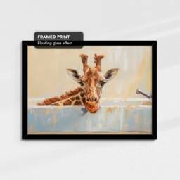 Giraffe Bath Tub Animal Bathroom Oil Painting Framed Poster Print Or Canvas Wall Decor Art Home Interior Gift For Lover - thumbnail 2