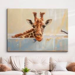 Giraffe Bath Tub Animal Bathroom Oil Painting Framed Poster Print Or Canvas Wall Decor Art Home Interior Gift For Lover - thumbnail 1