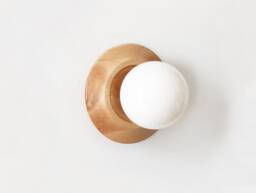 Maple Wood Wall Sconce With White Glass Globe, Vanity Light Fixture - thumbnail 1