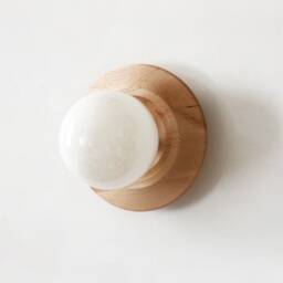 Maple Wood Wall Sconce With White Glass Globe, Vanity Light Fixture - thumbnail 4