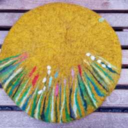 Handfelted Seat Cushion With Flowers & Grass, Gold - thumbnail 3