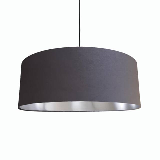 Extra Large Lamp Shade in Dark Grey Velvet With Silver Lining, Plain Ceiling Lightshade - image 1