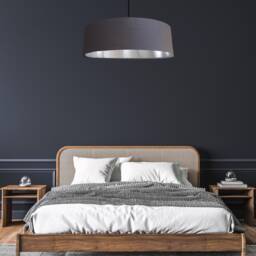 Extra Large Lamp Shade in Dark Grey Velvet With Silver Lining, Plain Ceiling Lightshade - thumbnail 2