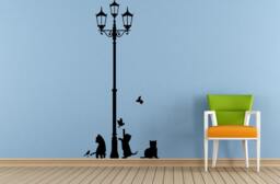 City Town Street Park Lamp Post Kitten Cats Old Antique Vintage Window Or Wall Car Vinyl Peal & Stick Removable Sticker Decal L1474 - thumbnail 1