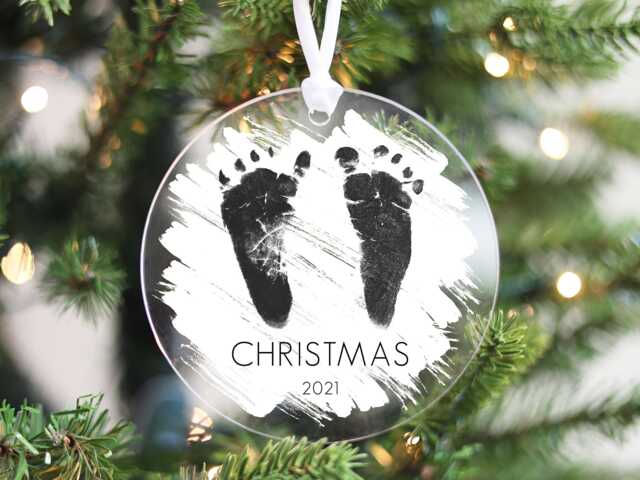 Baby's First Christmas Ornament, Baby Footprint Personalized Gift For Mom, Custom Tree Bauble With Feet - image 1