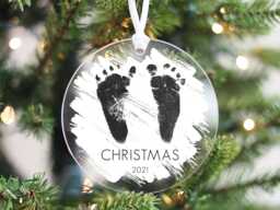 Baby's First Christmas Ornament, Baby Footprint Personalized Gift For Mom, Custom Tree Bauble With Feet - thumbnail 1