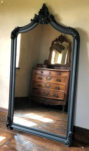 statement Arch Larger Leaner Arched Full Length Ornate Matte Black Gothic French Dress Wall Mirror 6 Ft - image 1