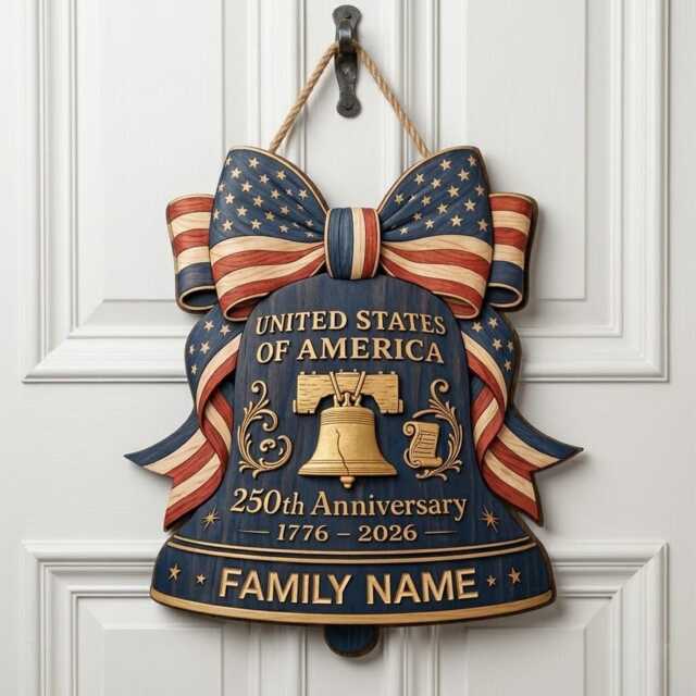 America 250Th Anniversary Wooden Sign, Patriotic Liberty Bell Door Hanger, Fourth Of July Americana Decor, Usa Independence Day Wall Art - image 1