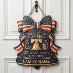 America 250Th Anniversary Wooden Sign, Patriotic Liberty Bell Door Hanger, Fourth Of July Americana Decor, Usa Independence Day Wall Art - thumbnail 1