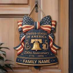 America 250Th Anniversary Wooden Sign, Patriotic Liberty Bell Door Hanger, Fourth Of July Americana Decor, Usa Independence Day Wall Art - thumbnail 2