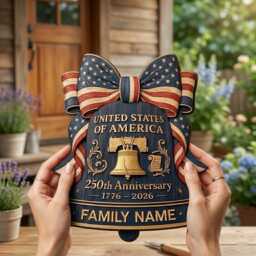 America 250Th Anniversary Wooden Sign, Patriotic Liberty Bell Door Hanger, Fourth Of July Americana Decor, Usa Independence Day Wall Art - thumbnail 4