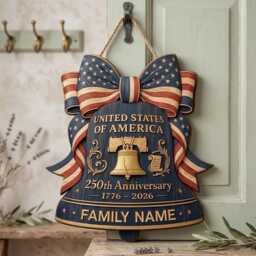 America 250Th Anniversary Wooden Sign, Patriotic Liberty Bell Door Hanger, Fourth Of July Americana Decor, Usa Independence Day Wall Art - thumbnail 3