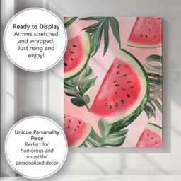 Tropical Watermelon Slice Botanical Repeat Pattern Canvas Wall Art Print Decor Picture Ready To Hang - thumbnail 3