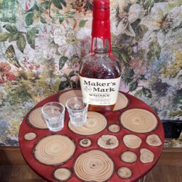 Handmade Red Table - Resin Side Table- Wood Slices & Gold Hairpin Legs - thumbnail 3
