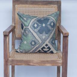 "Jade Green & Blue Kilim Turkish Style Printed Cushion. 17x17""" - thumbnail 3
