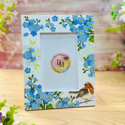 Robin & Forget Me Not Flower Photo Frame, Floral Frame, Wooden Frame, Flower Frame, Robin Photo Frame , Heart Frame, Home Decor.handmade Gift - thumbnail 3