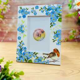 Robin & Forget Me Not Flower Photo Frame, Floral Frame, Wooden Frame, Flower Frame, Robin Photo Frame , Heart Frame, Home Decor.handmade Gift - thumbnail 2