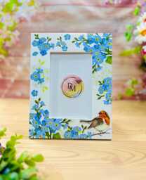 Robin & Forget Me Not Flower Photo Frame, Floral Frame, Wooden Frame, Flower Frame, Robin Photo Frame , Heart Frame, Home Decor.handmade Gift - thumbnail 1