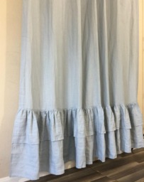 Duck Egg Blue Shower Curtain With 2-Tiered Mermaid Long Ruffles, The Glamour Of Mermaid Ruffles, Custom Size Linen - thumbnail 1