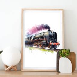 Train Print Set - 3 Watercolour Posters - Boys Bedroom Artwork Locomotive Wall Art Prints Room Decor Steam Trains Pictures - thumbnail 2