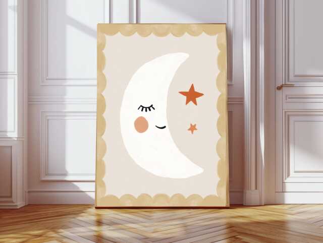 Moon Art Print, Cute Nursery Wall Art, Baby's Room, Kids Room Neutral For Children's Room, Luna Moon Nursery Print, Art - image 1