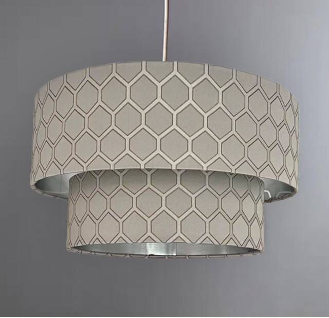 New Luxury High Quality Two Tier Elephant Grey Geometric Silk Lamp Shades Pendant Shade With Golden Lining - image 1