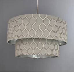 New Luxury High Quality Two Tier Elephant Grey Geometric Silk Lamp Shades Pendant Shade With Golden Lining