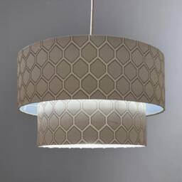 New Luxury High Quality Two Tier Elephant Grey Geometric Silk Lamp Shades Pendant Shade With Golden Lining - thumbnail 2
