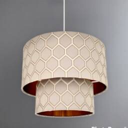 New Luxury High Quality Two Tier Elephant Grey Geometric Silk Lamp Shades Pendant Shade With Golden Lining - thumbnail 4