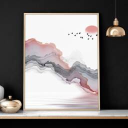 Sunrise Trendy Watercolour Art Print, Living Room Home Decor, Boho Decor Bedroom Framed Wall Set X 3, Calming Poster, Relaxing Gift - thumbnail 3