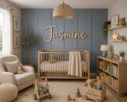 Personalised Wooden Name Sign For Nursery, Custom Baby Wall Decor Playroom Art - thumbnail 1