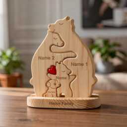 Wooden Bear Puzzle With Dog, Custom Dog Keepsake, Personalized Family Present, Lover Ornament, New Addition, Puppy, Decor - thumbnail 2