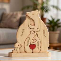 Wooden Bear Puzzle With Dog, Custom Dog Keepsake, Personalized Family Present, Lover Ornament, New Addition, Puppy, Decor - thumbnail 3
