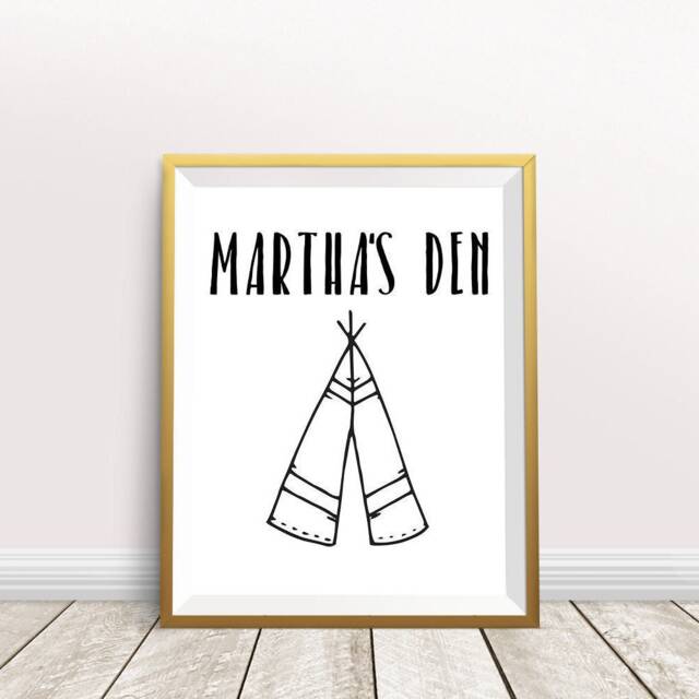 My Den Print, Playroom Wall Decor, Personalised Kids Bedroom Art, Teepee Baby Boy Girl Print - image 1