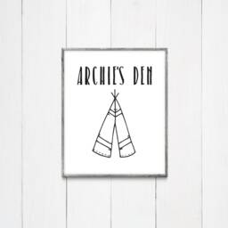 My Den Print, Playroom Wall Decor, Personalised Kids Bedroom Art, Teepee Baby Boy Girl Print - thumbnail 2