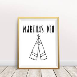 My Den Print, Playroom Wall Decor, Personalised Kids Bedroom Art, Teepee Baby Boy Girl Print - thumbnail 1
