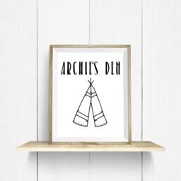 My Den Print, Playroom Wall Decor, Personalised Kids Bedroom Art, Teepee Baby Boy Girl Print - thumbnail 4