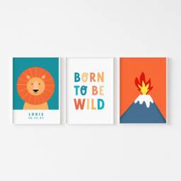 Lion & Volcano Nursery Print Set Personalized Kids Wall Art - thumbnail 1