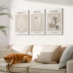 Canvas Art Set Of 3 - Plant Patterns in Shades Beige & Brown, Wall Art, Abstract Decor - thumbnail 2