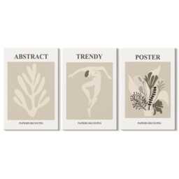 Canvas Art Set Of 3 - Plant Patterns in Shades Beige & Brown, Wall Art, Abstract Decor - thumbnail 3
