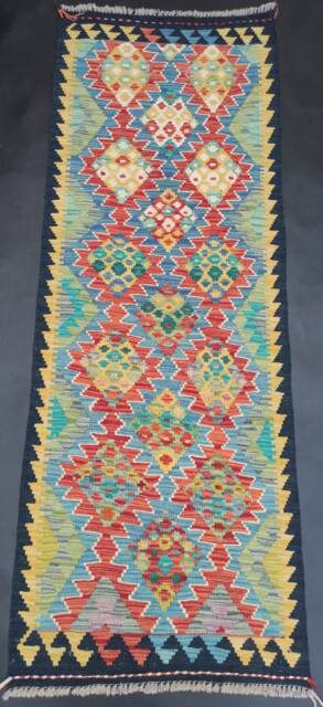 Kilim Runner, Handmade Artisan Afghan Turkish Aztec Reversible Natural Wool Runner Rug 196x73 cm - image 1