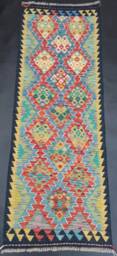 Kilim Runner, Handmade Artisan Afghan Turkish Aztec Reversible Natural Wool Runner Rug 196x73 cm - thumbnail 1