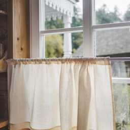 Cream Linen Caf?? Curtain - Semi-Privacy Kitchen Curtain, Rod Pocket Light Filtering Window Treatment, 100% Natural Linen - thumbnail 3