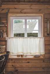 Cream Linen Caf?? Curtain - Semi-Privacy Kitchen Curtain, Rod Pocket Light Filtering Window Treatment, 100% Natural Linen