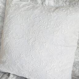 White Cotton Embroidered Pillow Cover Floral Lace Ruffle Cushion Cover, Farmhouse Decor - thumbnail 3