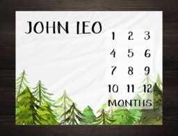 Forest Milestone Blanket Month Growth Tracker Minky Fleece Baby Shower Gift Rustic Boy Nursery Trees Woodland Watercolor