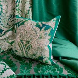 "Emerald Green Silk Pillow Cover Designers Guild Bohemian Cushion - 18""x 18" - thumbnail 2