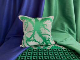 "Emerald Green Silk Pillow Cover Designers Guild Bohemian Cushion - 18""x 18" - thumbnail 1