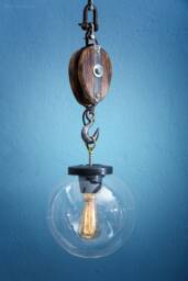 Handmade Industrial Pulley Pendant Lamp - Steampunk Glass Globe Light 100% in Greece